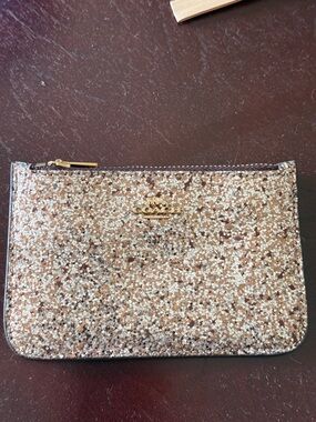 Coach Glitter Zip Pouch in Rose Gold and Gold Logo
